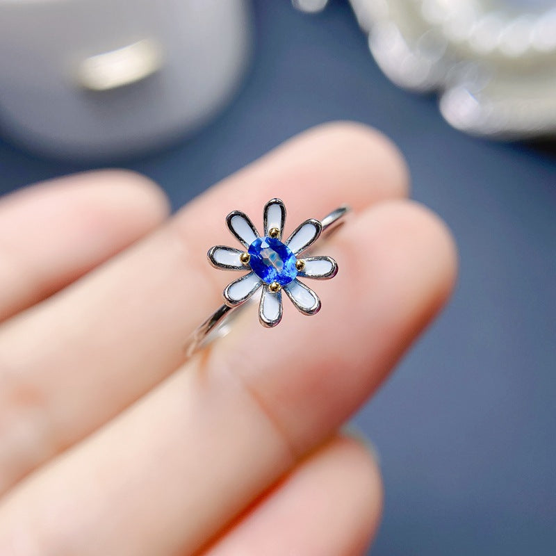 London Blue Topaz Ring for Women - Sterling Silver Floral Design Ring | Elegant Gift for Birthday, Anniversary & Engagement - Perfect for Everyday Wear & Special Occasions
