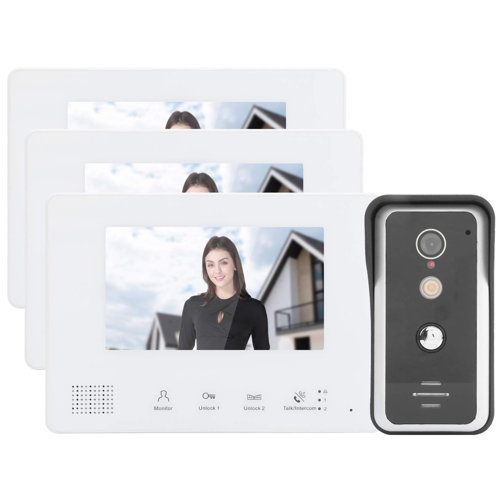2-Wire System Video Doorbell Kit with 7in TFT LCD & 3 Monitors - HD Intercom Doorbell with Clear Night Vision for Home Security | Perfect for Apartments, Houses & Smart Home Integration