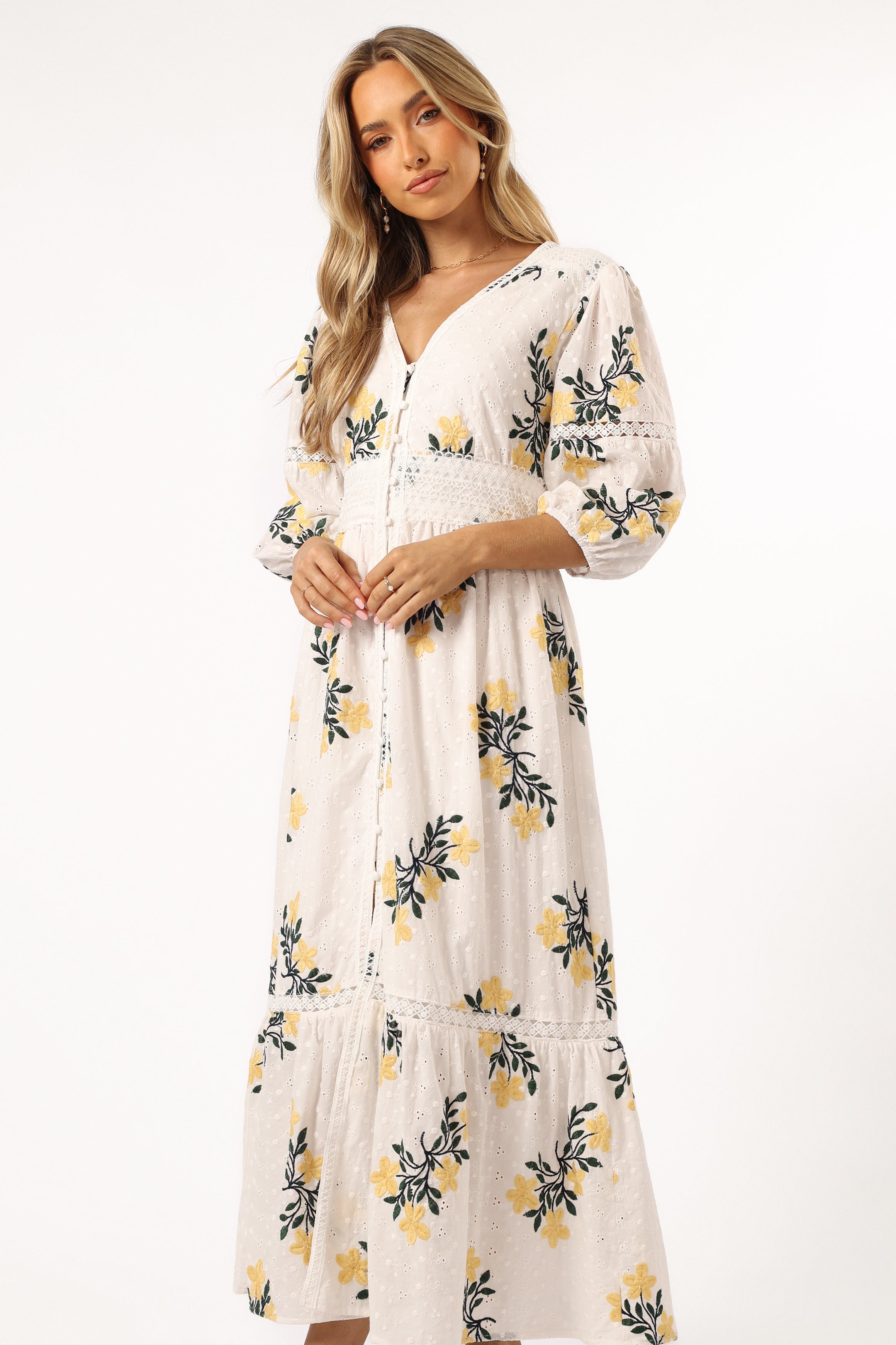 Christie Maxi Dress - White & Yellow Floral Print Summer Dress for Women | Beach, Vacation & Casual Wear