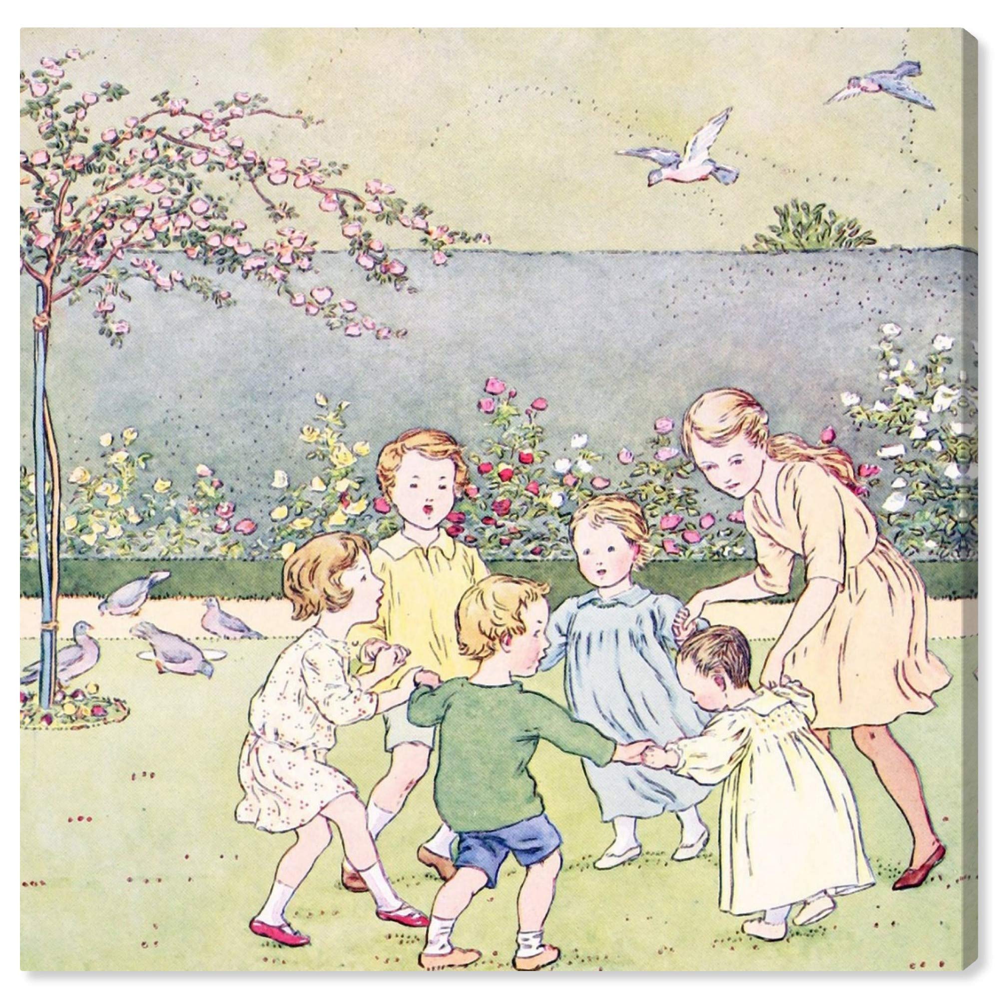 Oliver Gal Artist Co. 'Ring Around The Rosy' Kids Wall Art - 24x24 Inch Canvas Print for Children's Bedroom & Playroom Decor in Green & Blue - Nursery, Daycare & Play Area Wall Décor
