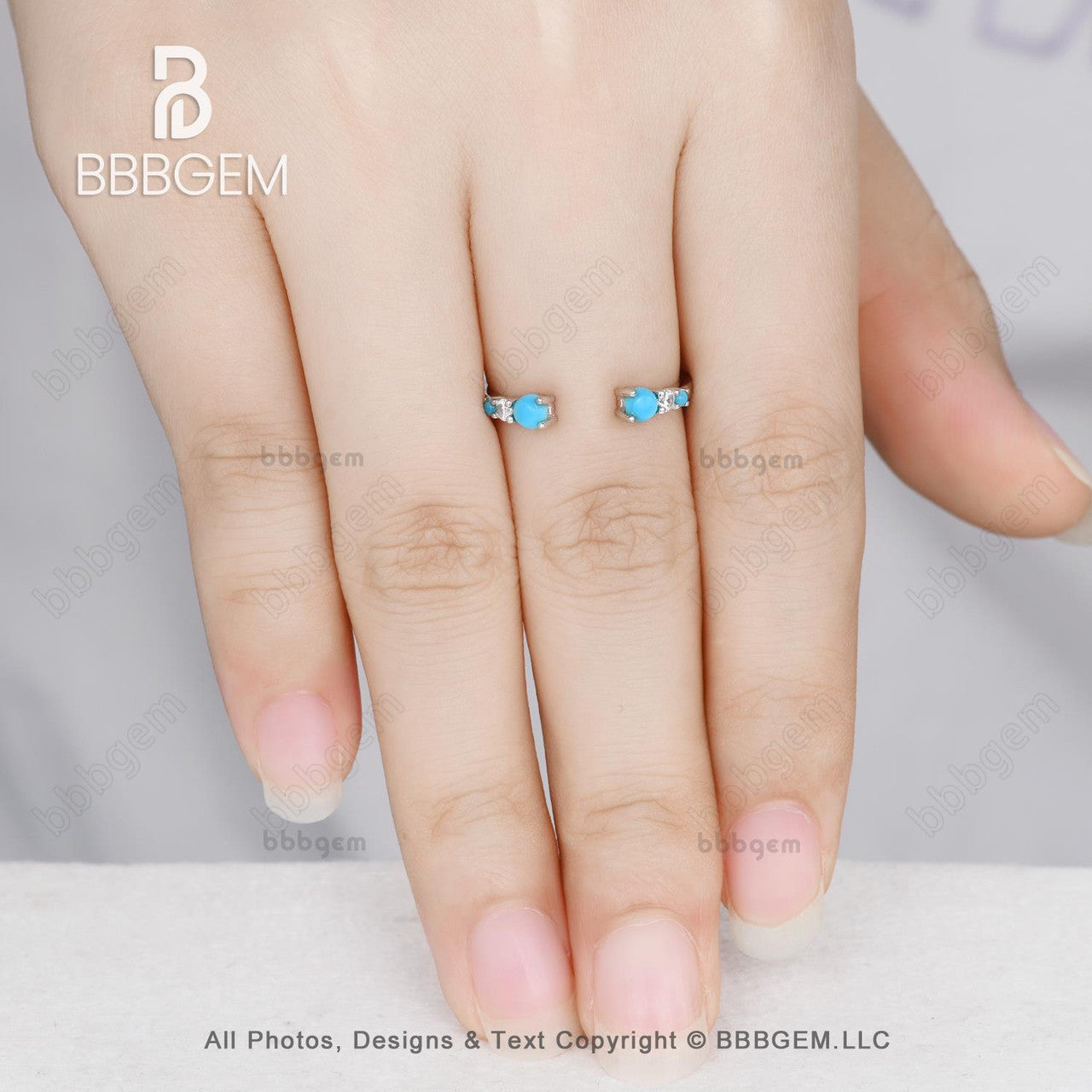 December Birthstone Turquoise Diamond White Gold Open Gap Band Ring – 1.4mm Wide Round Sleeping Beauty Turquoise Ring for Women | Perfect Gift for Birthdays, Anniversaries & Special Occasions