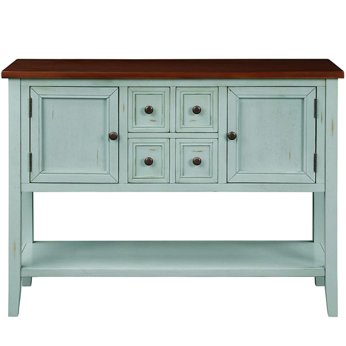 Vintage Blue Console Table with 4 Drawers & 2 Cabinets - Modern Sofa Table with Large Storage Shelf | Perfect for Living Room, Entryway & Hallway Organization