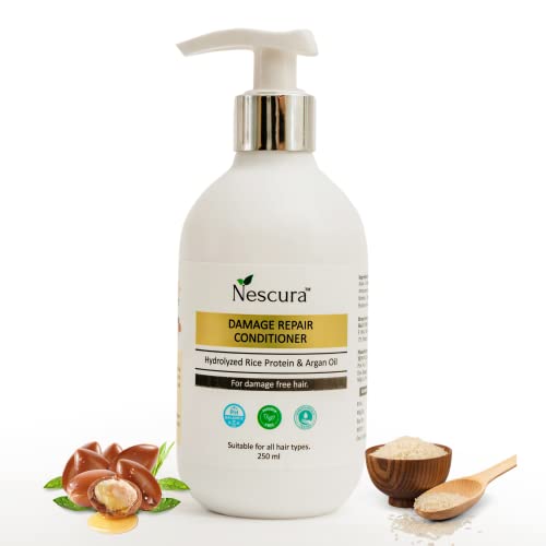 Nescura Damage Repair Hair Conditioner with Hydrolyzed Rice Protein & Argan Oil - For Men & Women - All Hair Types - 250ml | Deep Moisturizing Treatment for Dry, Damaged Hair | Perfect for Daily Use & Salon-Quality Results at Home