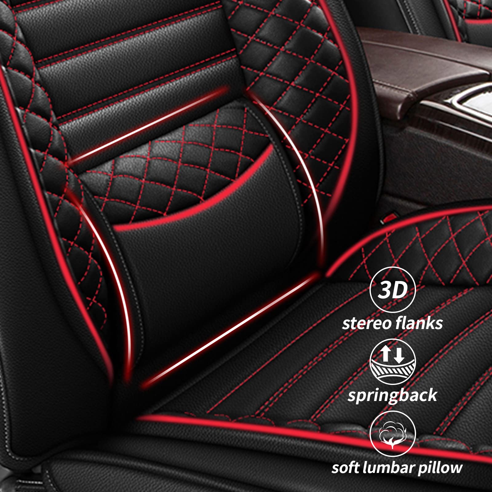 Ford Ranger 2007-2025 Waterproof Faux Leather Seat Covers Full Set (5 Seats) - Compatible with Airbags | Crew Cab 4dr | Black & Red | Perfect for Off-Roading & Daily Commute