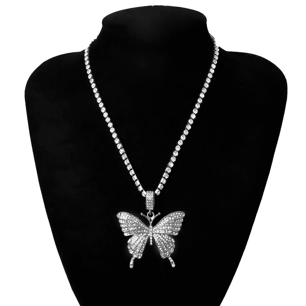 Missgrace Butterfly Rhinestone Choker Necklace - Gold & Silver Crystal Pendant Jewelry for Women, Teens, Girls - Perfect Gift for Wife, Girlfriend, Friends (Silver) | Elegant Party Wear, Prom Accessory, Valentine's Day Present