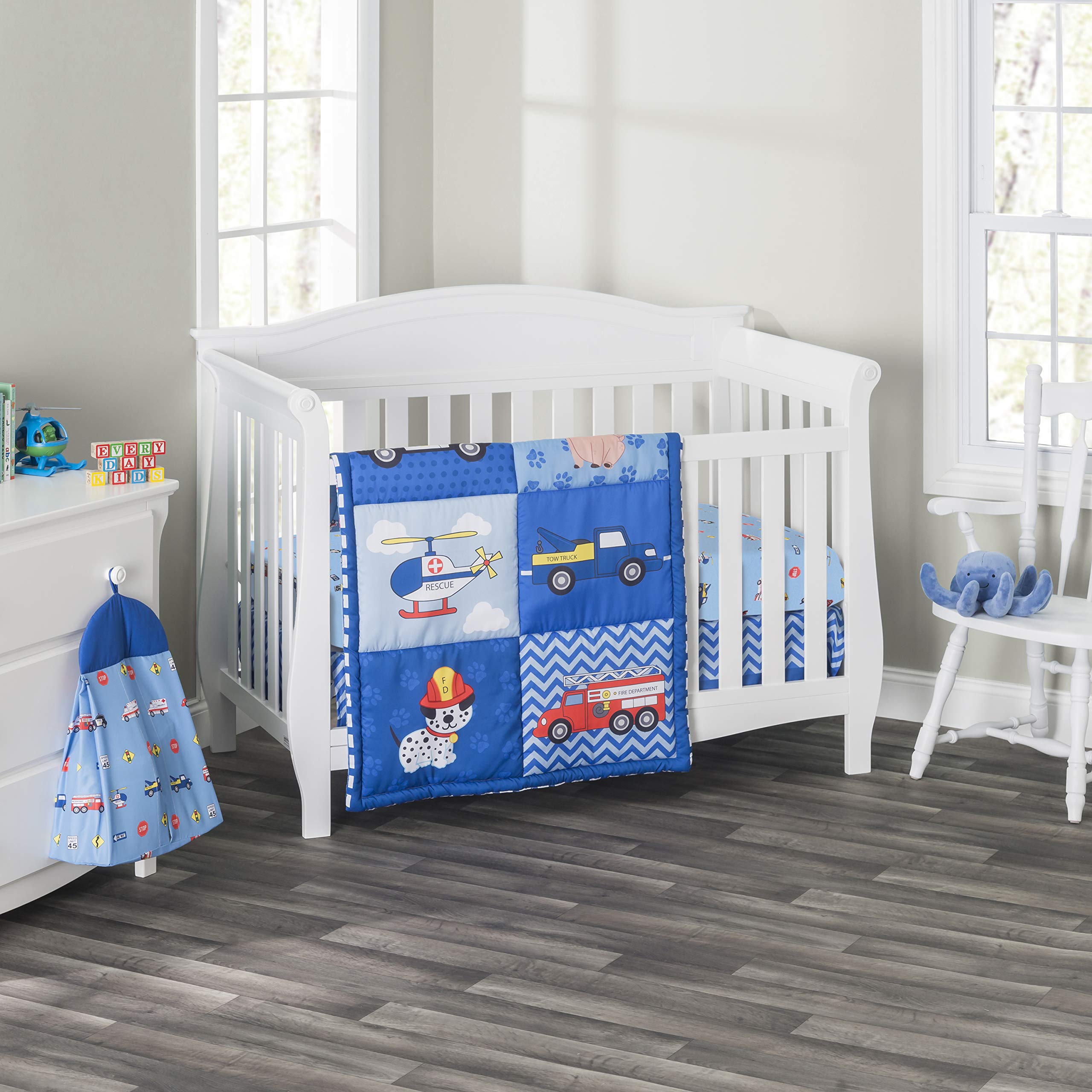 3-Piece Boys Crib Bedding Set - Little Rescuer Theme - Soft Quilt, Fitted Sheet & Dust Ruffle - Nursery & Baby Crib Bedding - Perfect for Newborns & Toddlers - Ideal for Nursery Decor & Baby Shower Gifts