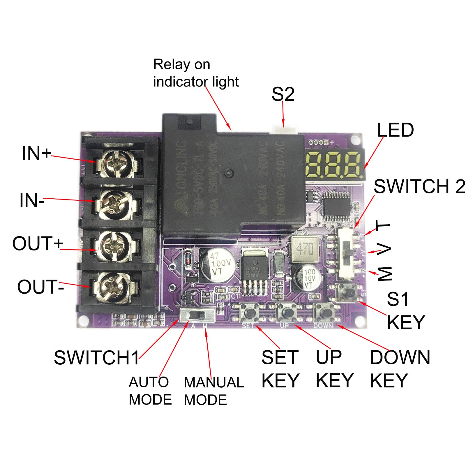 40A DC 5V-60V Low Voltage Disconnect Switch with LCD Display - 2-in-1 Charging & Discharging Protection Module - Perfect for Solar Power Systems, RVs, Boats, and Off-Grid Applications