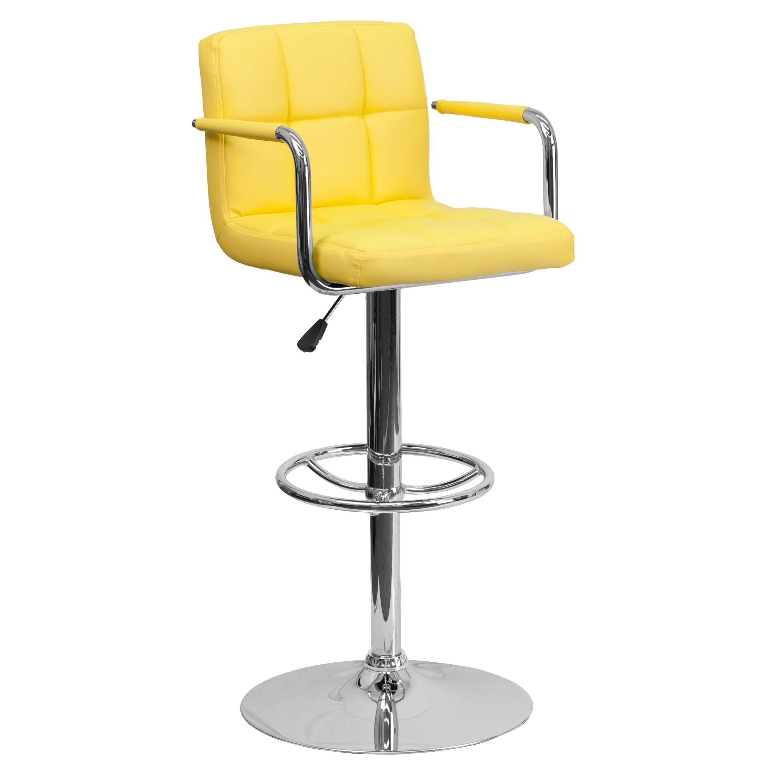Flash Furniture Adjustable Height Vinyl Bar Stool - 1 Pack, Yellow - Perfect for Kitchen Islands, Bars & Countertops
