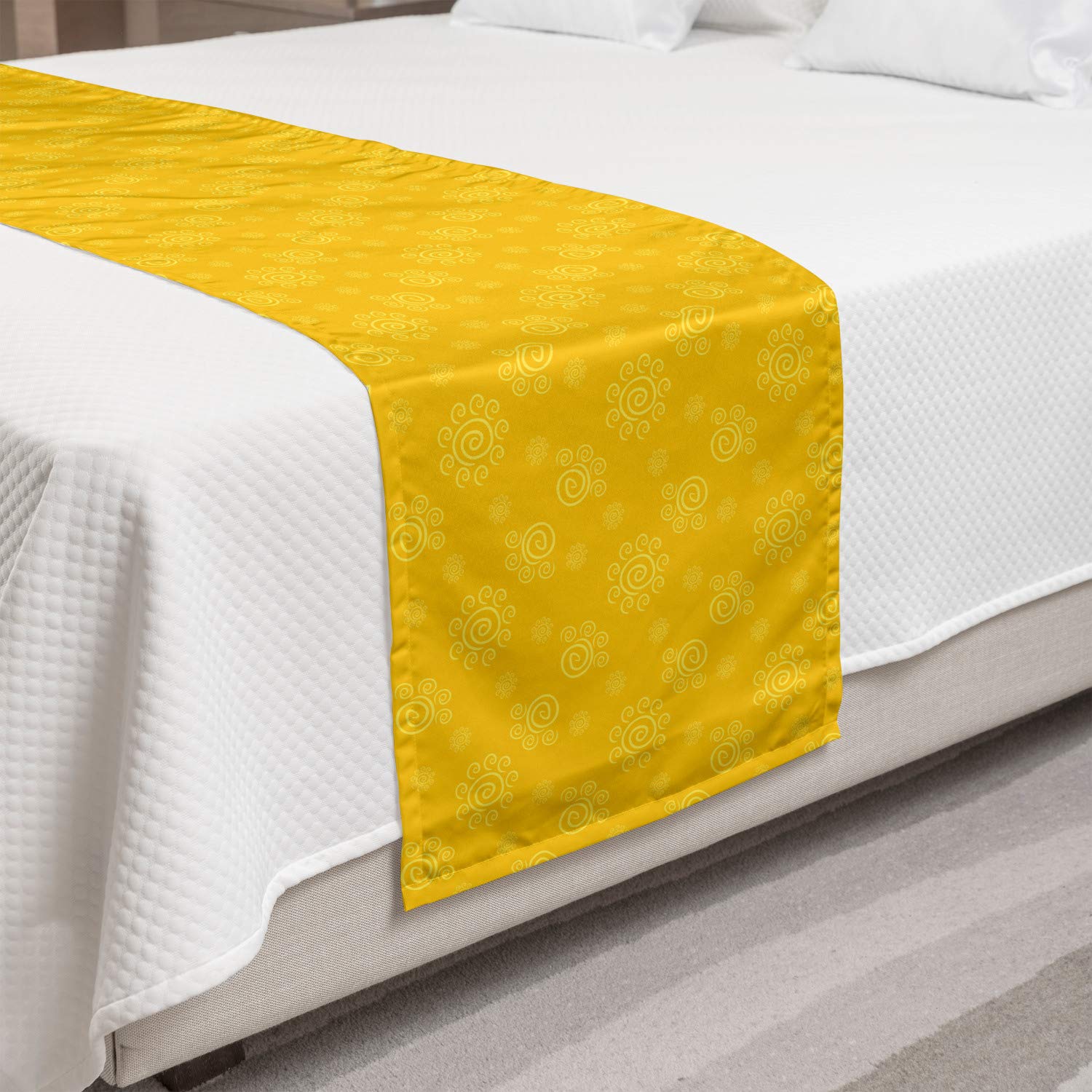 Ambesonne Yellow Bed Runner - Sun Solar Hand Drawn Spiral Pattern Summer Inspired Decorative Bed Scarf | Perfect for Hotels, Homes & Guest Rooms | Adds Vibrant Style to Bedroom Decor