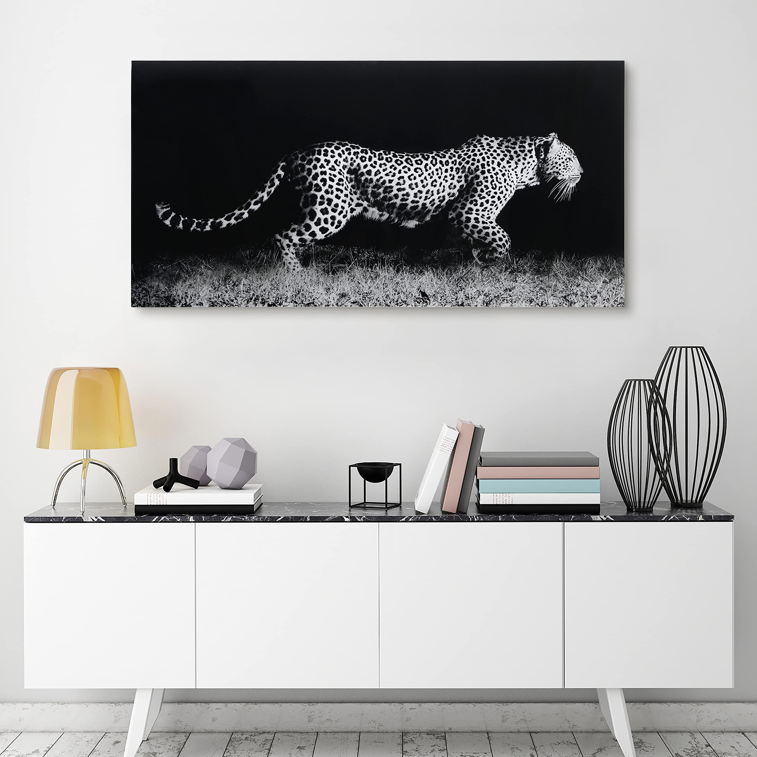 Empire Art Direct TMP-EAD3674-2448 Frameless Tempered Glass Leopard Print Wall Art - 24x48 Inches, Ready to Hang Modern Home Decor for Living Room, Bedroom or Office