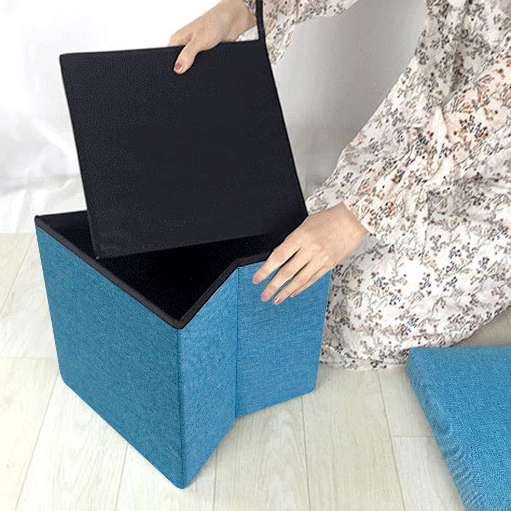 Foldable Storage Ottoman Cube - 11.8x11.8x11.8 Inch Square Footrest Stool with Memory Foam | Space-Saving Teal Ottoman for Living Room, Bedroom & Office Organization