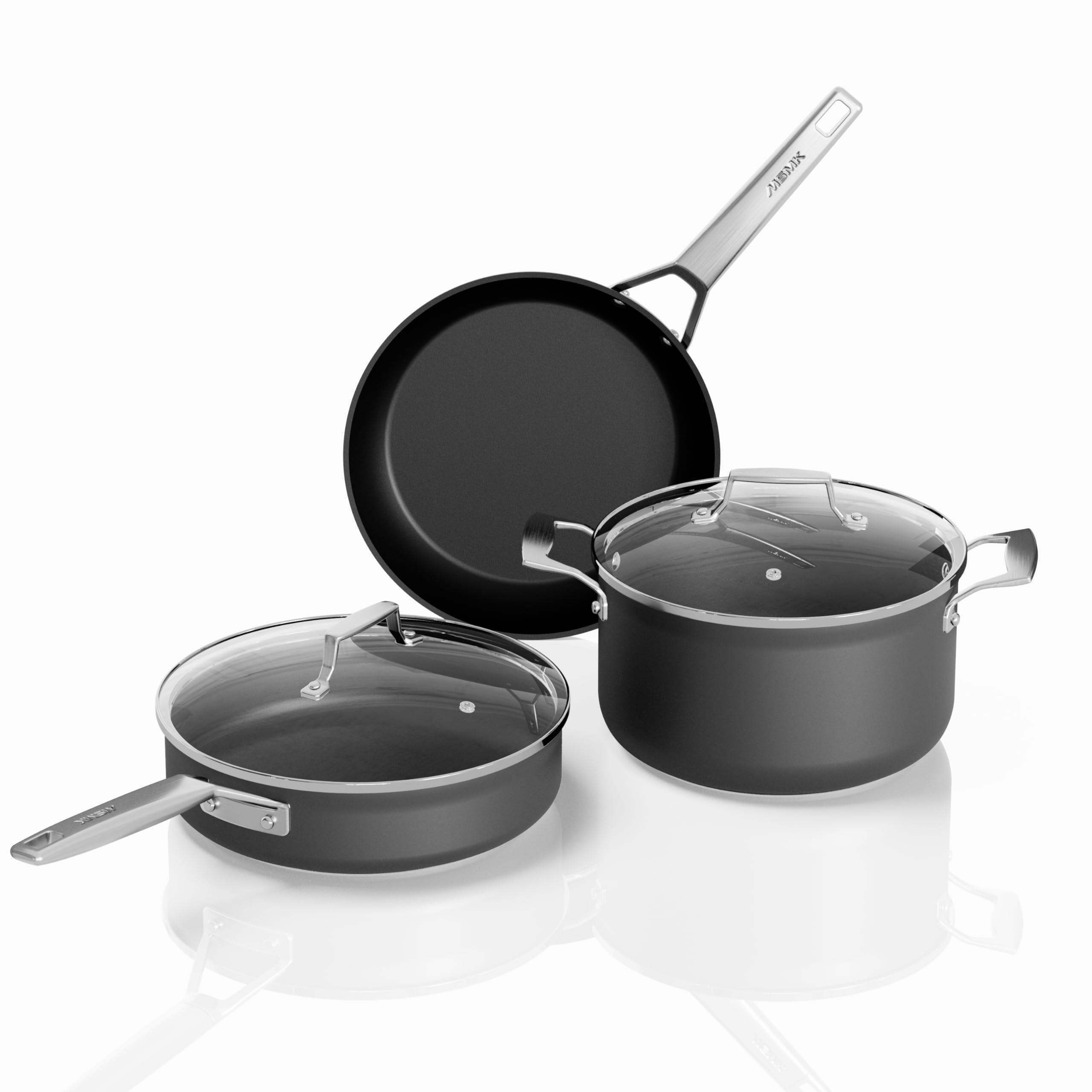 MSMK 5-Piece Nonstick Pots and Pans Set - Durable Induction-Compatible Cookware with Even Heating, Oven & Dishwasher Safe - Perfect for Home Cooking, Meal Prep & Family Dinners