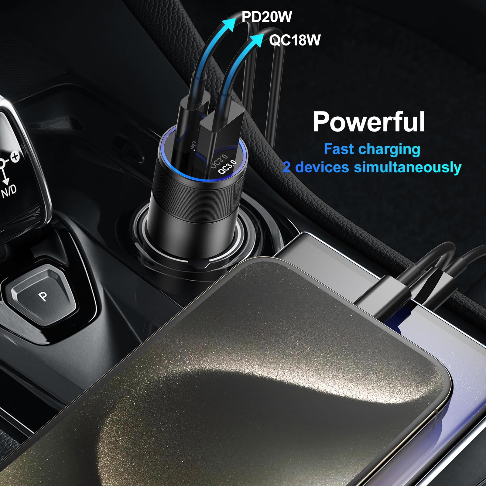 2-Pack 36W PD & QC3.0 Fast Car Charger with 6FT Cable - Dual USB C Port Cigarette Lighter Adapter for iPhone 16/16 Plus/16 Pro/16 Pro Max/15, iPad Pro/Air/Mini, Samsung Galaxy - Perfect for Road Trips & Long Commutes