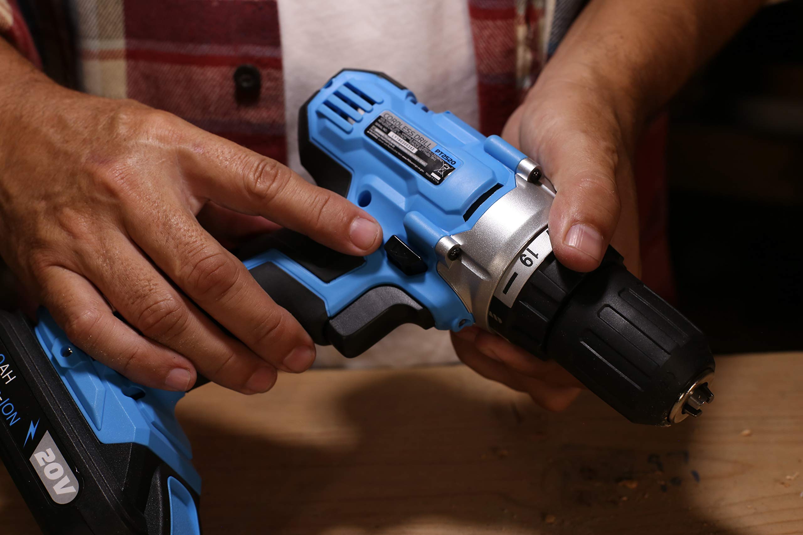 Pulsar 20V Cordless Drill Driver with 19+1 Torque Settings, Lithium-Ion Battery, Belt Clip & LED Light - Perfect for DIY Projects, Home Repairs, and Professional Construction Work