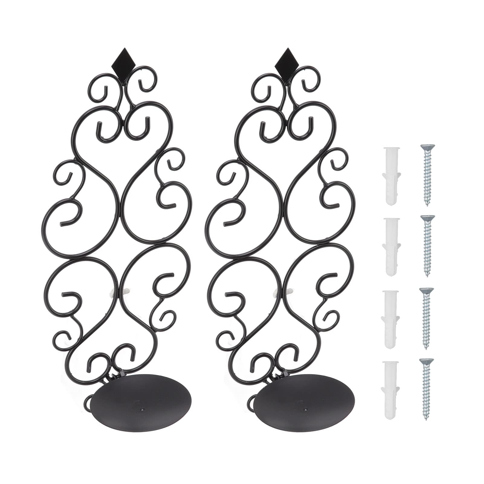 2-Pack Black Iron Wall Candle Sconce Holders - Classic Vintage Wall Mounted Candle Stick Holders for Living Room, Bedroom & Dining Room Decor - Perfect for Romantic Dinners, Relaxing Baths & Cozy Ambiance