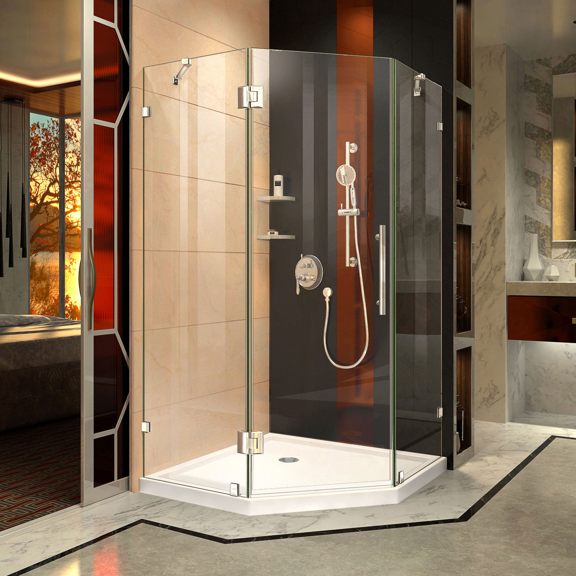 DreamLine Prism Lux 40x40x74.75 Inch Frameless Hinged Shower Enclosure with SlimLine Base Kit - Modern Bathroom Upgrade for Small Spaces & Luxury Homes