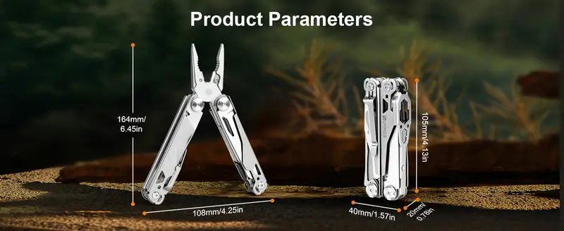 19-in-1 Stainless Steel 440A Multitool - Foldable Pocket Pliers for Camping, Hiking, Survival & Everyday Carry (EDC)