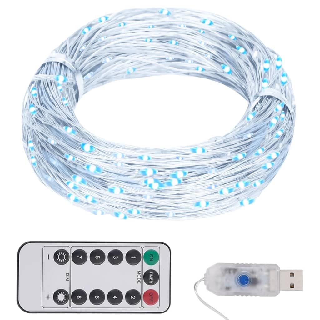 vidaXL Cold White LED String Lights - 150 LED Decorative Lights with 8 Lighting Modes, Flexible Copper Wire, Remote Control for Christmas, Wedding, Party, Garden