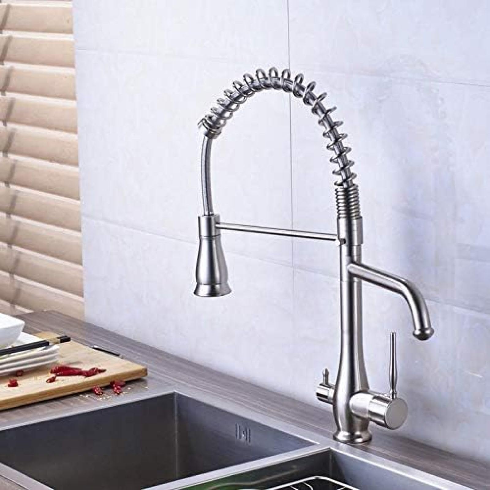 CRJUS Brushed Nickel 3-Way Kitchen Faucet with Purification - High Arc Swivel Spout Mixer Tap for Bathroom & Kitchen | Perfect for Modern Homes, Water Filtration, and Multi-Tasking Cooking