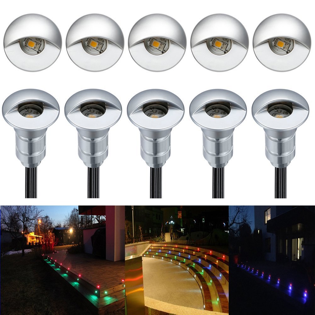 FVTLED 10-Pack Low Voltage LED Step Lights Kit - Half Moon Aluminum Outdoor Deck Lighting for Wood Stairs, Yard, Garden & Patio - RGB Color Changing Stair Lights for Home & Landscape Decoration