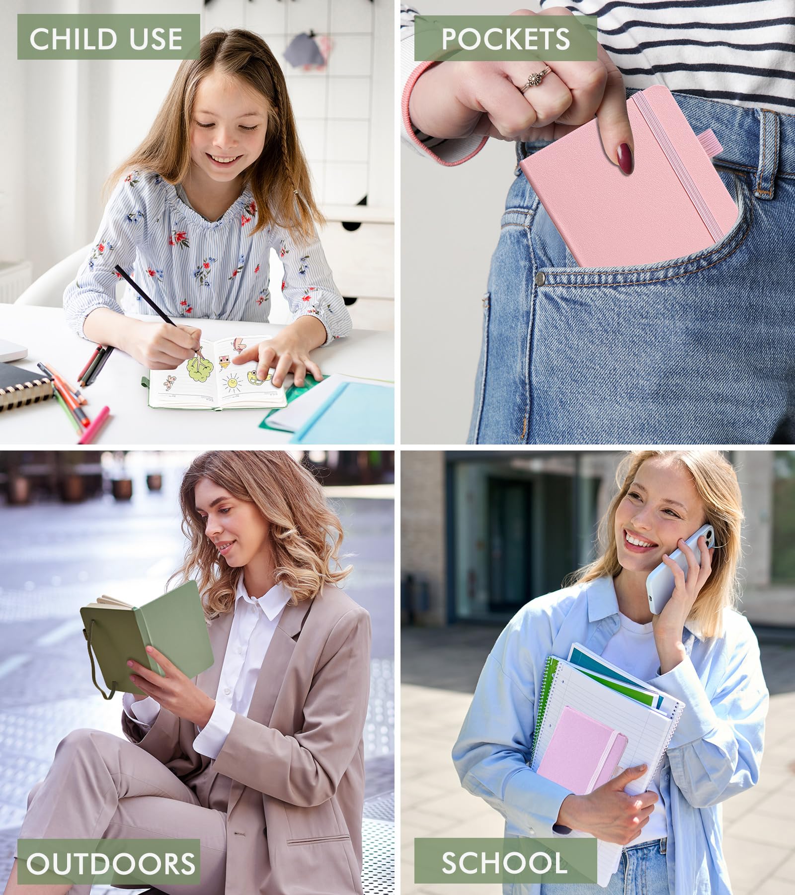 3 Pack A6 Pocket Notebooks - 480 Lined Pages Hardcover Mini Journals for Women & Men | 3.7”x5.7” Small Notepad for Work, Travel & Daily Notes | Cute Pink, Purple & Green Writing Notebooks | Perfect for Office, School, Journaling & Gift Giving