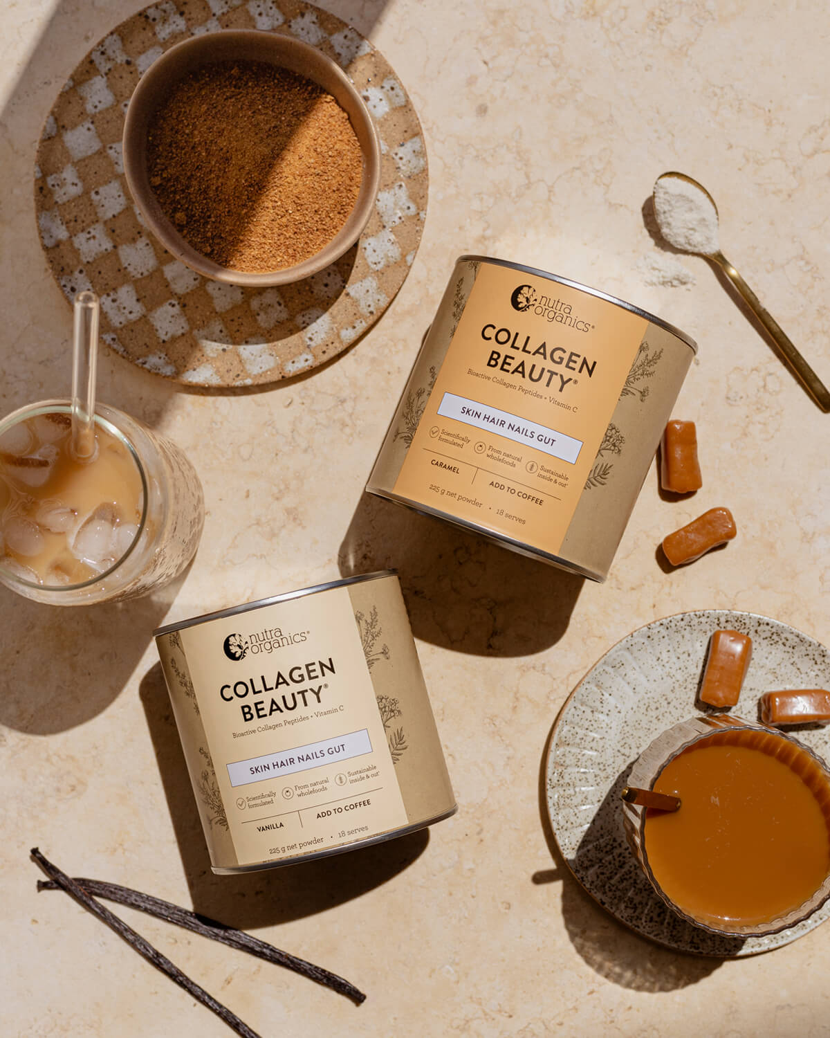 Collagen Beauty Powder - Vanilla & Caramel Flavor Bundle for Skin, Hair & Nails | Anti-Aging Supplement for Women | Perfect for Smoothies, Coffee & Post-Workout Recovery