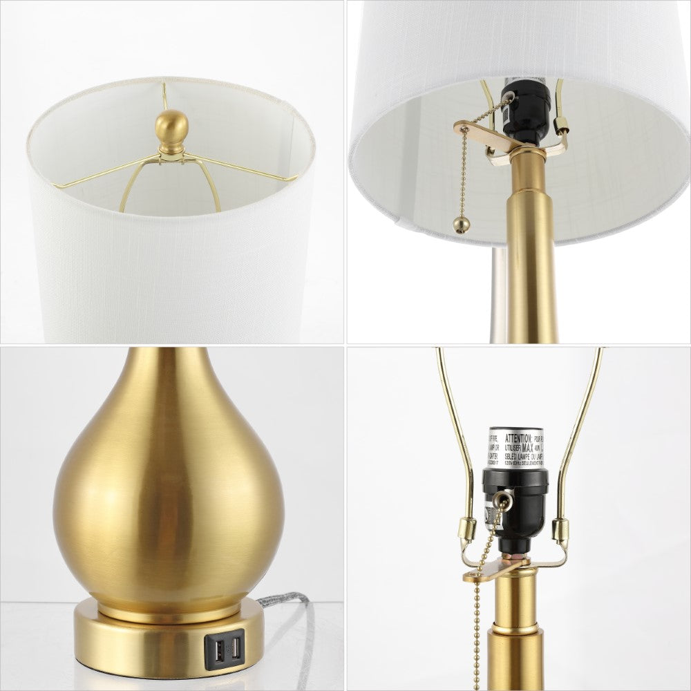 Modern Classic Gourd Iron LED Table Lamp with Pull Chain & Dual USB Ports - Stylish Bedside Lighting with Charging for Bedroom, Living Room, Office