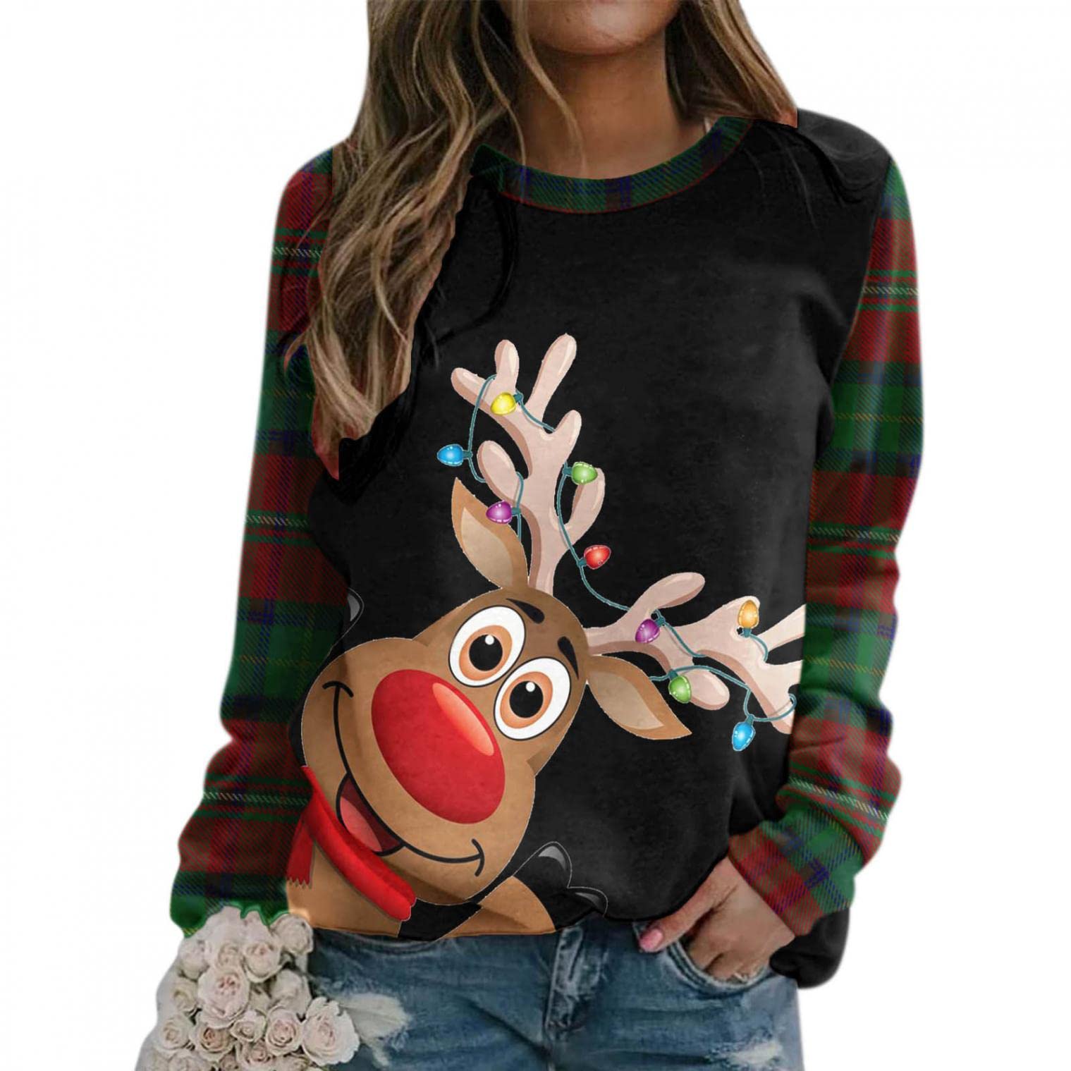 Women's Christmas Crewneck Sweatshirt - Festive Printed Pullover Long Sleeve T-Shirt | Cozy Loose Fit Holiday Top for Parties, Family Gatherings & Casual Winter Wear