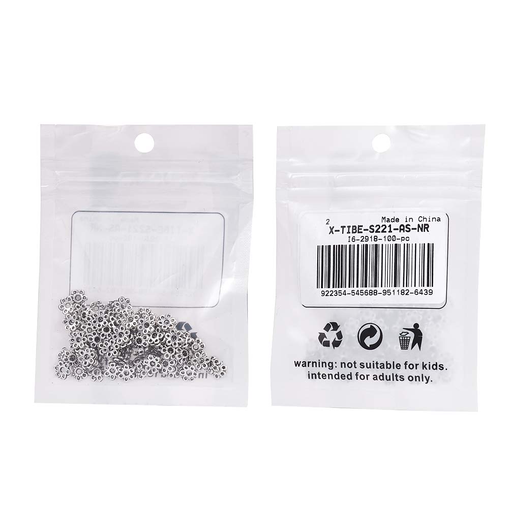 Pandahall 100pcs Tibetan Silver Hollow Flower Bead Caps 6mm Filigree Petal Spacers, Floral End Caps Bali Style Jewelry Findings for Necklace Bracelet DIY Craft Supplies, 2mm Hole, Perfect for Boho Wedding Bridal Jewelry Making