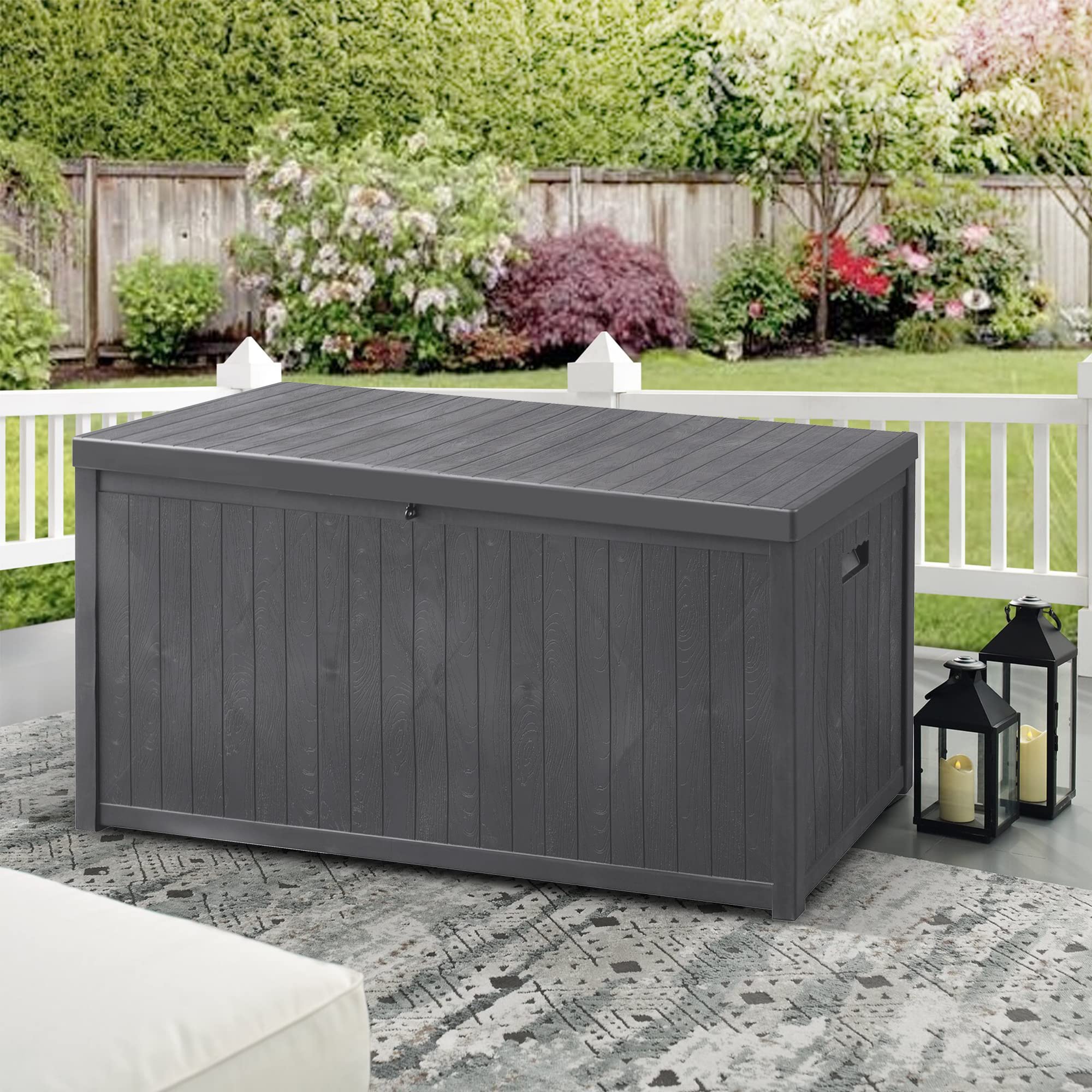 **120 Gallon Large Outdoor Patio Storage Box - Waterproof Deck Box for Pool Towels, Garden Tools & Toys - Grey - Ideal for Backyard, Poolside & Garden Organization**