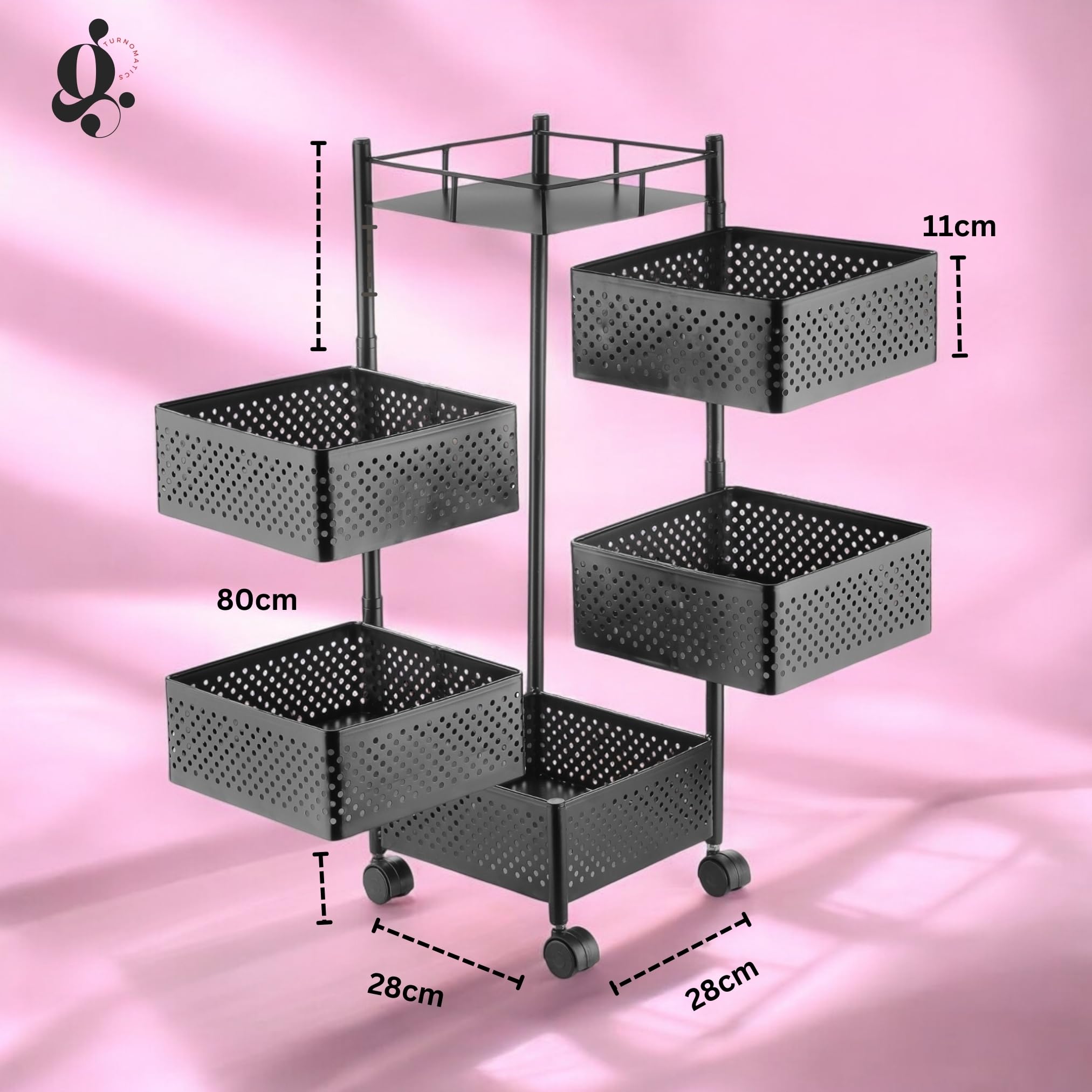 GOLDEX TURNOMATICS 5-Tier Kitchen Storage Organizer - Square Design Drawer Rack for Fruits, Vegetables, Cutlery & Kitchen Utensils | Space-Saving Cabinet & Countertop Organizer for Pantry, Dining Room & Small Kitchen Organization