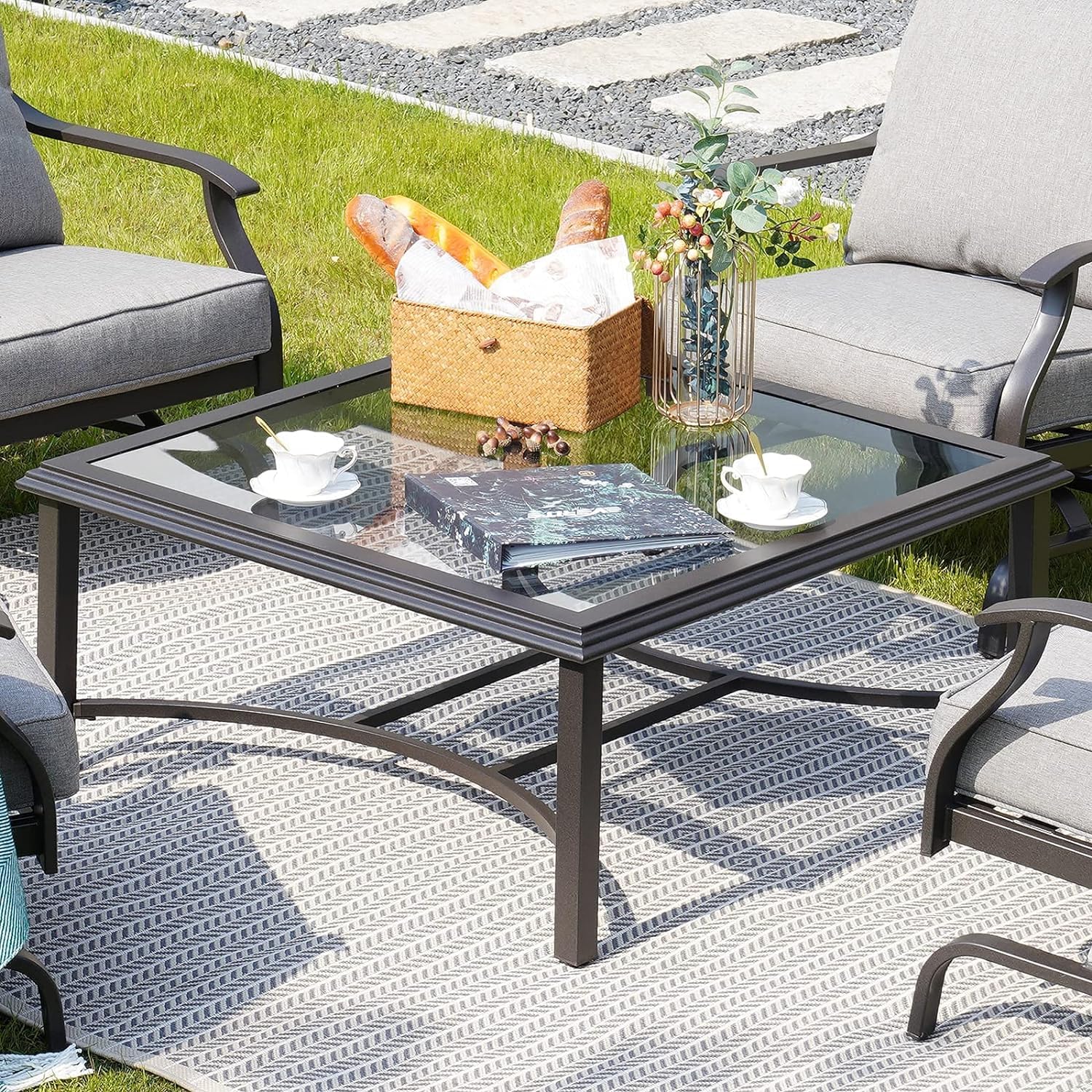 Premium Outdoor Glass Coffee Table - Tempered Glass Top, Durable Patio Garden Furniture for Conversation & Relaxation - Perfect for Backyard, Poolside & Terrace Use