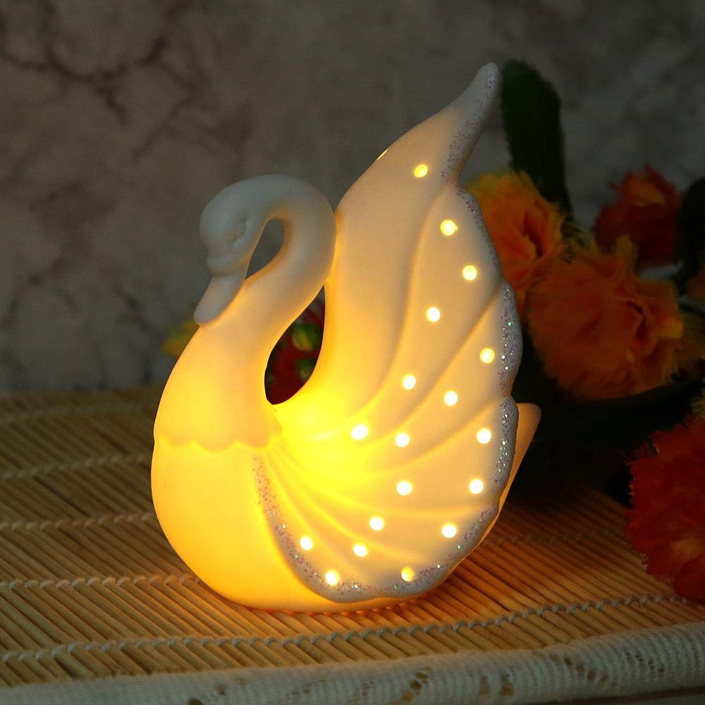 Elegant LED Swan Decoration Lamp - Ceramic Swan Night Light for Kids, Perfect Gift for Study Room, Bedroom & Bookshelf | Romantic & Cozy Ambiance Lighting (XS30103-1)