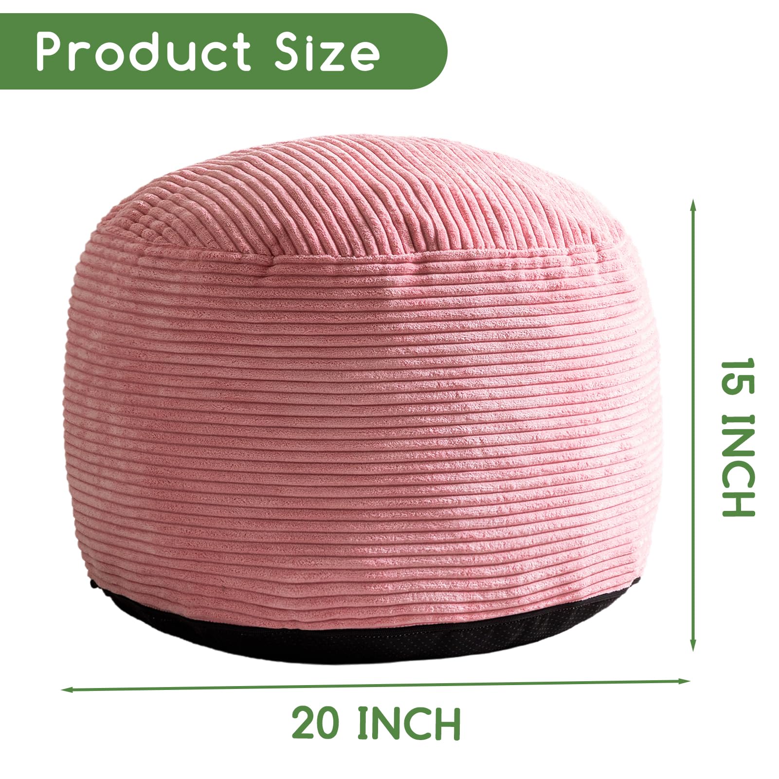 MAXYOYO Round Stuffed Pouf Ottoman - 20 x 15 Inch Corduroy Footrest with Foam Chunk Filling, Pink | Perfect for Living Room, Bedroom & Nursery Decor