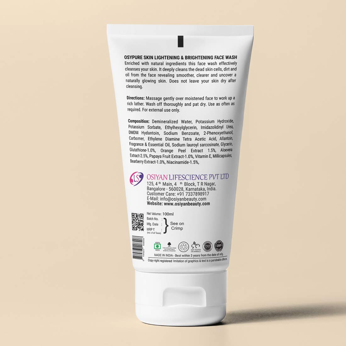 Osypure Skin Lightening & Brightening Face Wash for Glowing Complexion - Gentle Cleanser for Dark Spots, Hyperpigmentation & Uneven Skin Tone - Perfect for Daily Skincare Routine & Radiant Skin