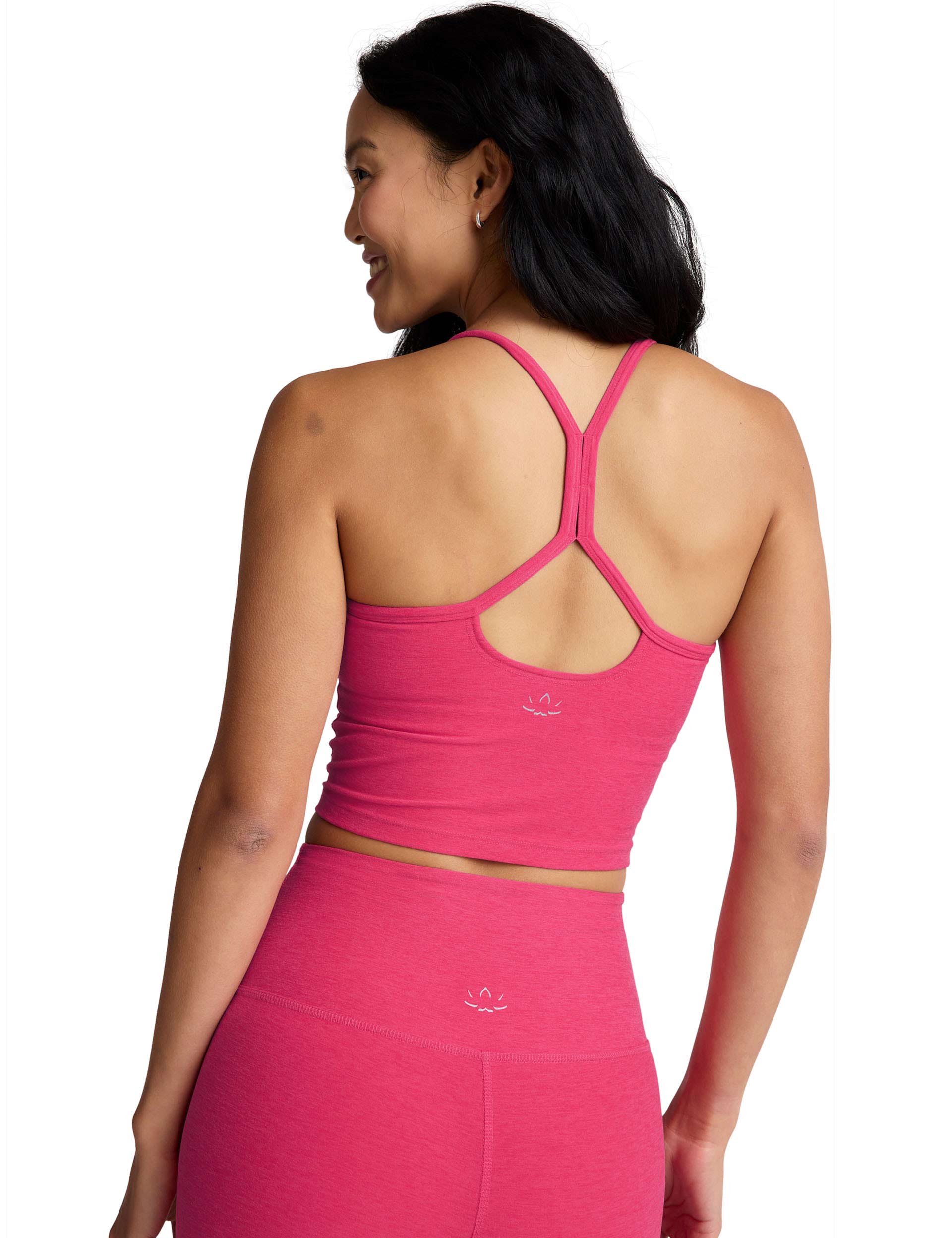 Spacedye Slim Racerback Cropped Tank Top - Vivid Pink Heather | Women's Workout & Yoga Activewear | Perfect for Gym, Running & Summer Outfits