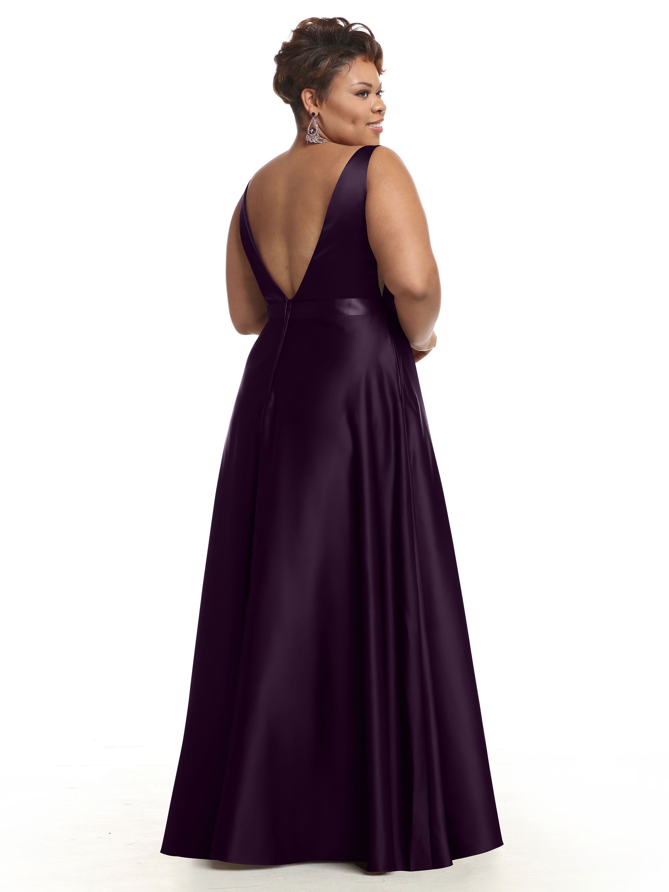 Elegant 80118 Satin A-Line Bridesmaid Dress with V-Neckline & Waist Sash - Perfect for Weddings, Formal Events & Special Occasions