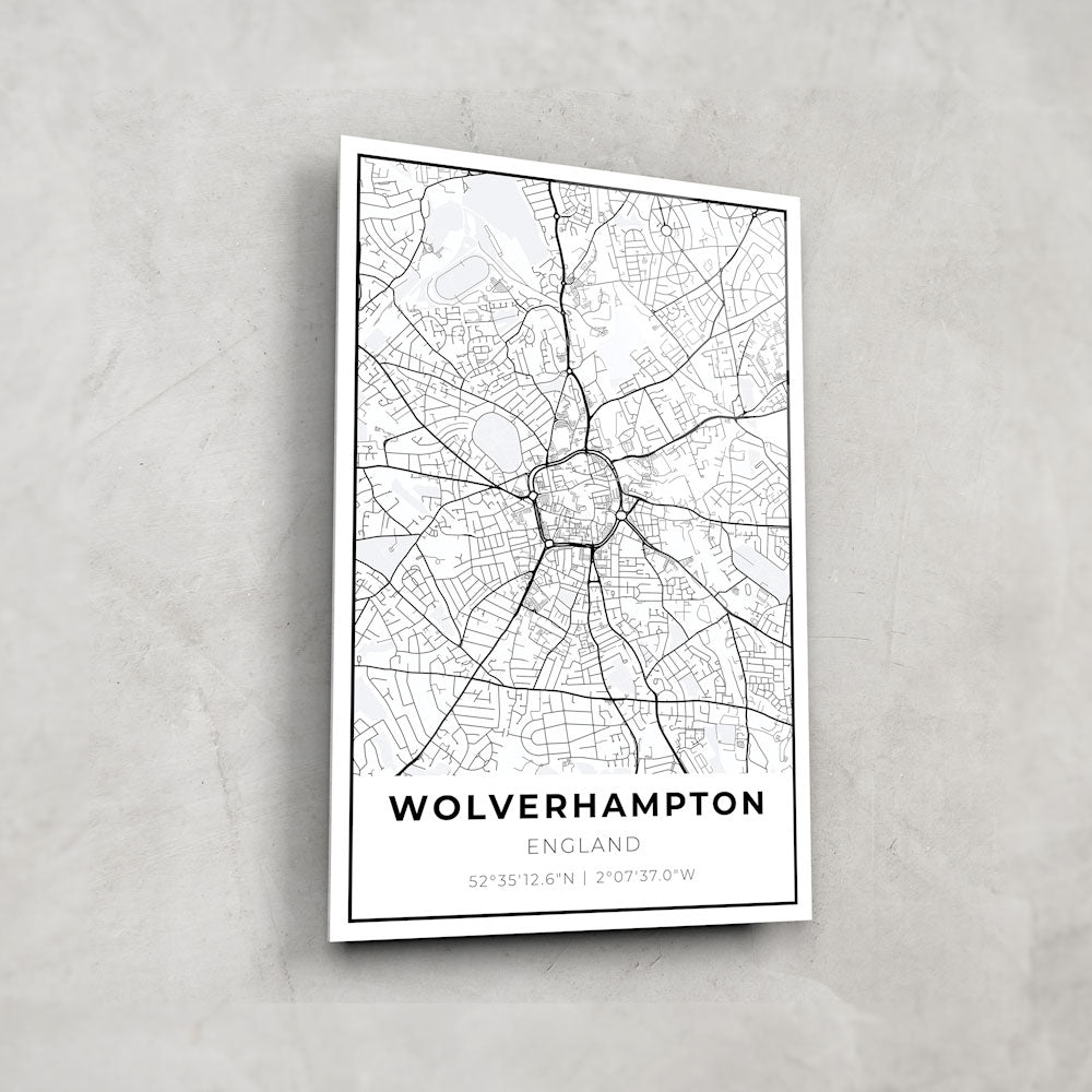 Wolverhampton City Map - Premium Glass Wall Art Decor for Home & Office - Perfect for Living Room, Bedroom, or Gift Idea