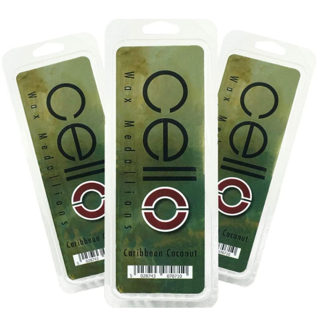 Premium Cello Wax Medallions - Caribbean Coconut Scented Wax Melts for Home Fragrance | Aromatherapy, Relaxation & Stress Relief