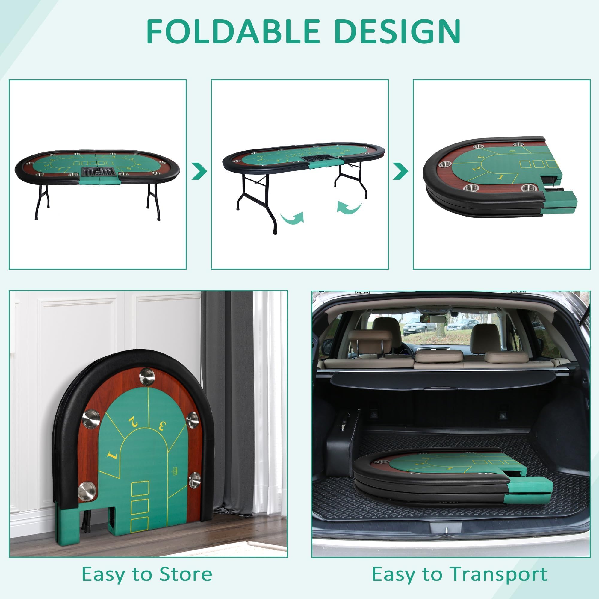 Premium 10-Player Folding Poker Table - 84