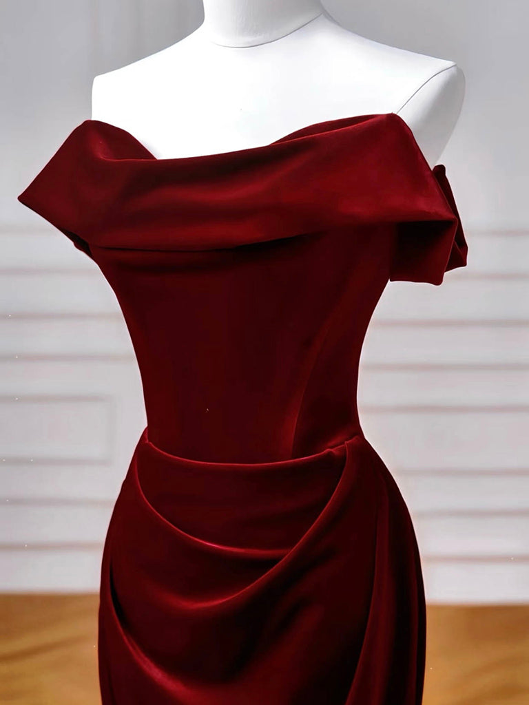 Elegant Mermaid Velvet Burgundy Long Prom Dress - Formal Evening Gown for Homecoming, Ball, Wedding & Special Occasions