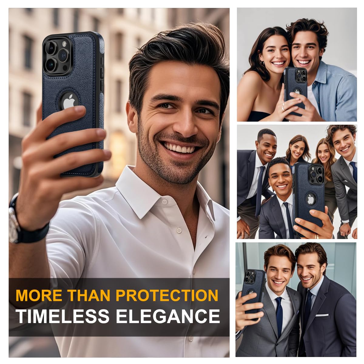 Premium Luxury Leather Business Phone Case for iPhone 13 Pro Max - Anti-Slip Scratch Resistant Ultra Slim Protective Cover (6.7 Inch, Blue) - Perfect for Office Professionals & Business Travel