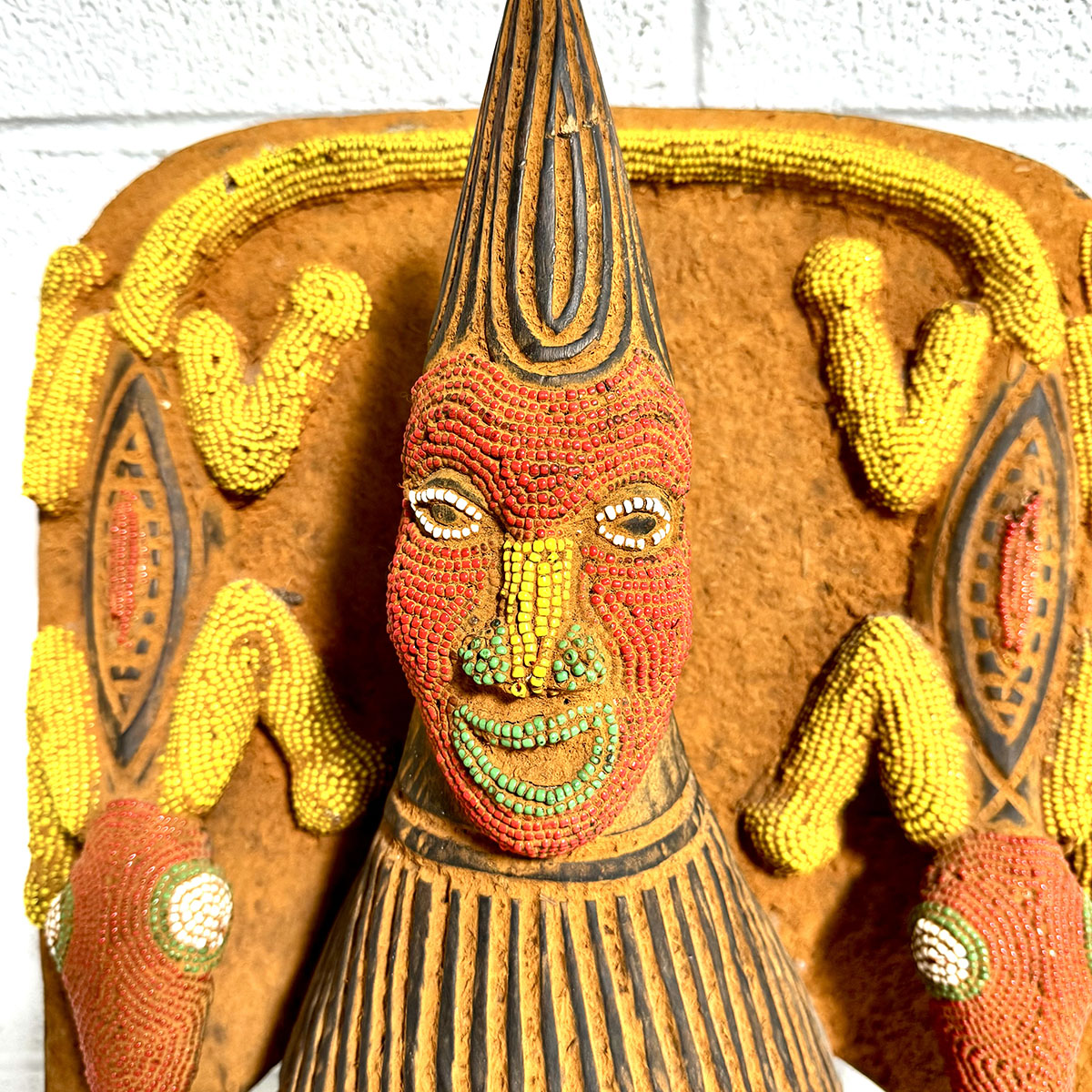 Handmade African Wooden Mask with Intricate Carvings and Beads - Tribal Wall Decor for Home, Office & Cultural Displays