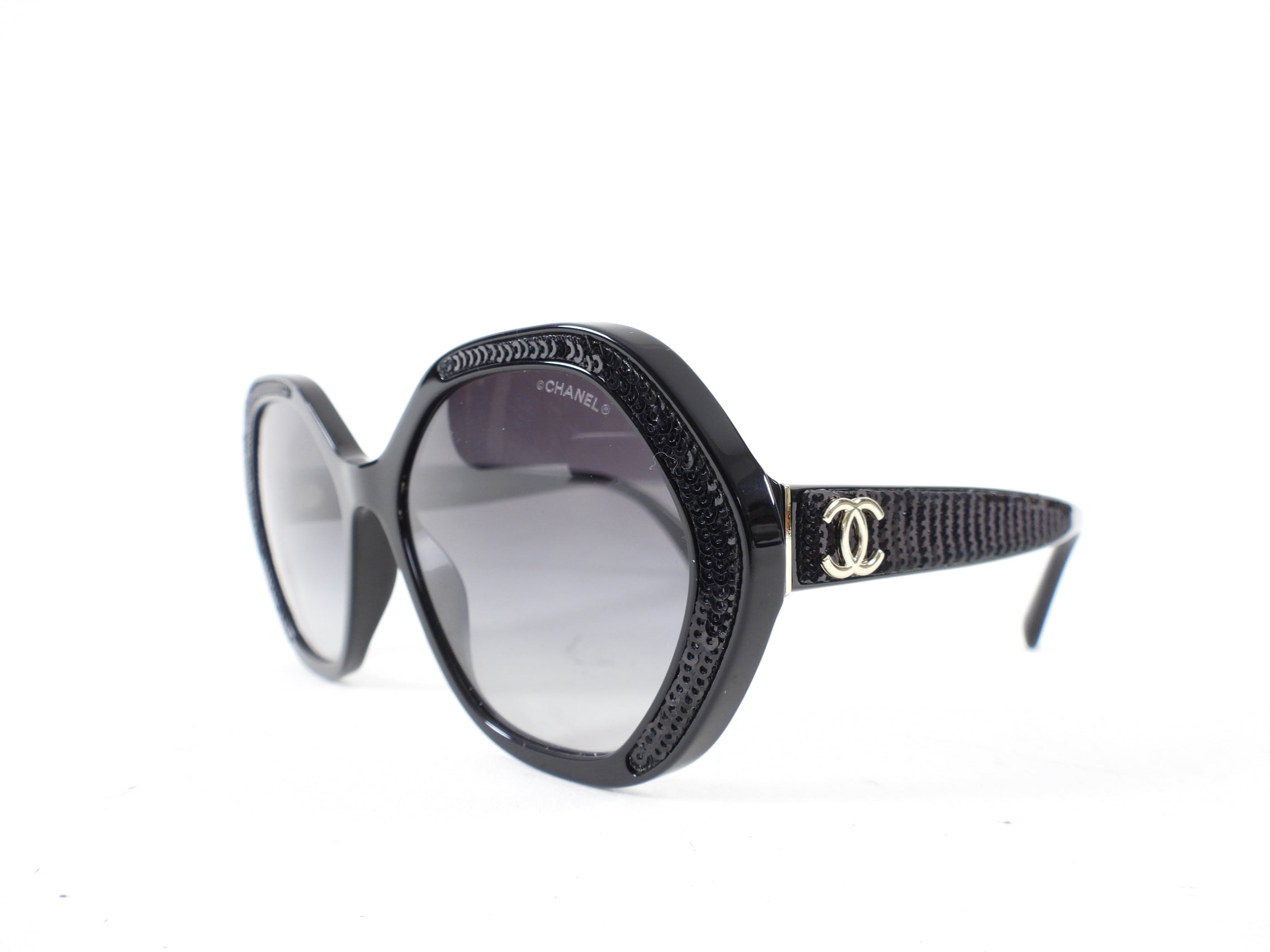 Chanel Black Oversized Sequin CC 5451 Sunglasses for Women - Luxury Designer Shades for Beach, Driving & Fashion Outfits