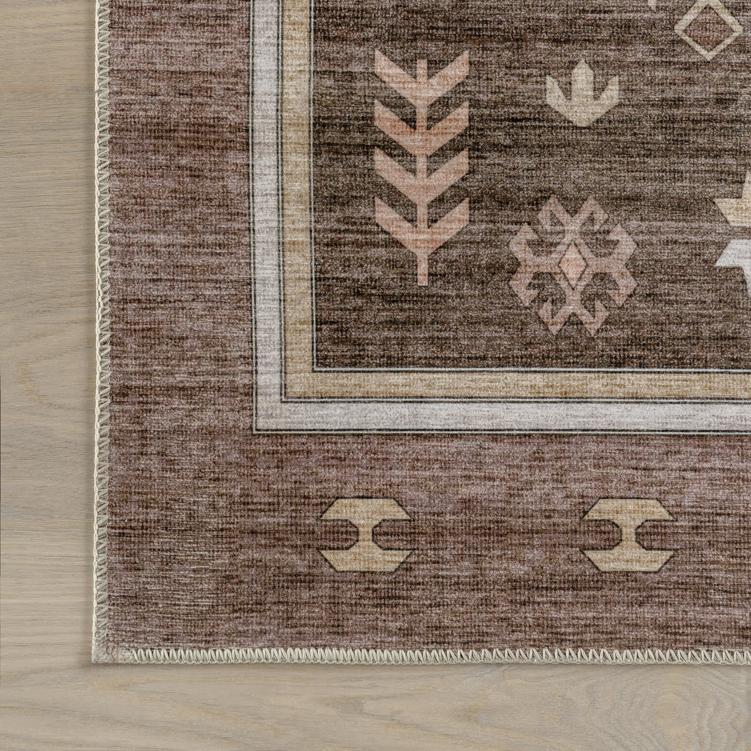 Briar Geometric Spill Proof Washable Rug - Dark Brown Non-Slip Area Rug for Living Room, Bedroom & Kitchen | Waterproof & Stain Resistant Home Decor