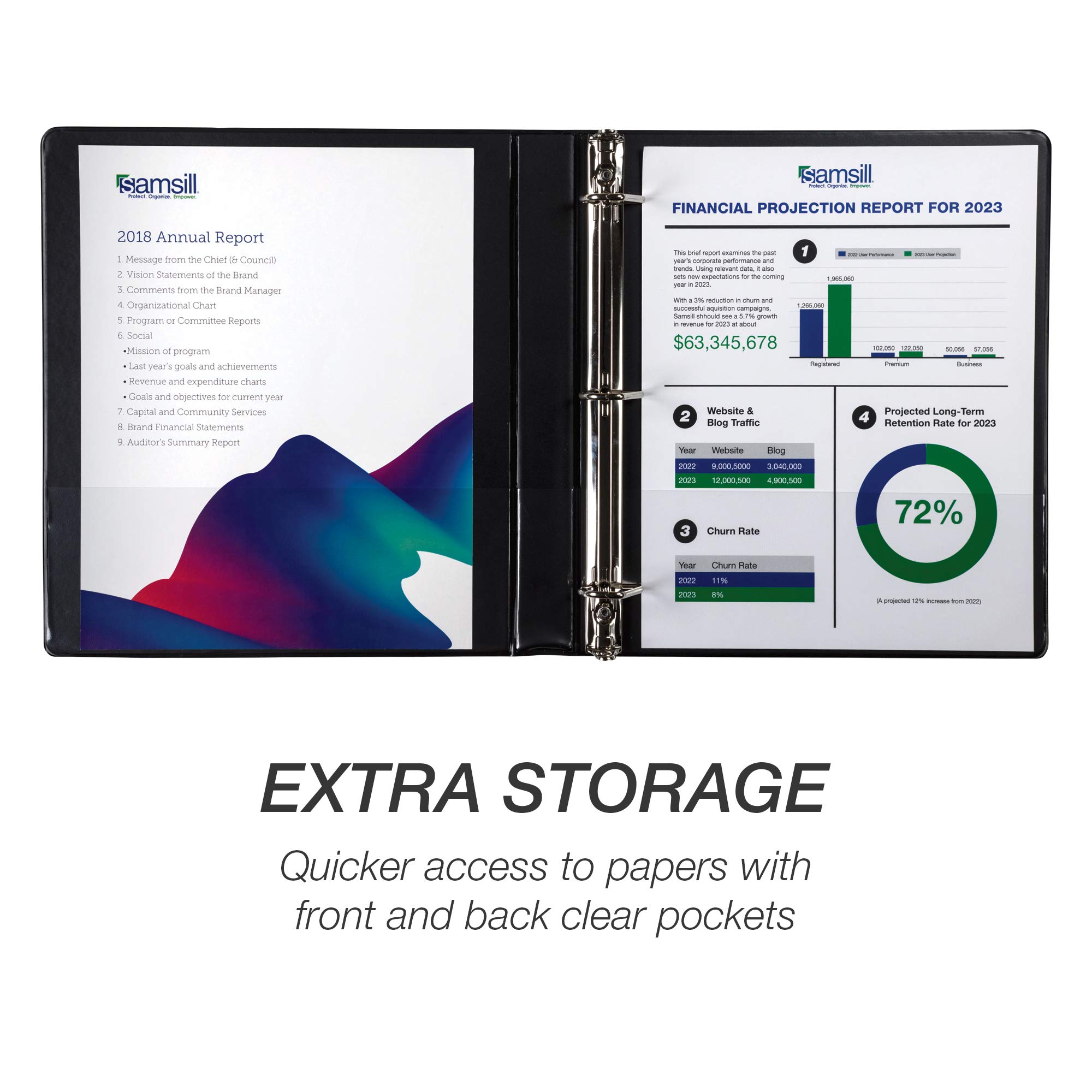 Samsill 1 Inch Durable D-Ring Binder with Clear View Cover - 4 Pack, Black, Holds 225 Pages Each - Made in USA - Perfect for School, Office & Document Organization