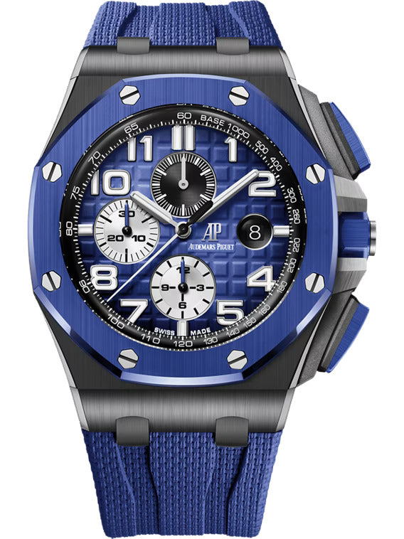 Audemars Piguet Royal Oak Offshore 26405CE.OO.A030CA.01 Black Ceramic 44mm Watch - Smoked Blue Dial, Rubber Strap - Luxury Men's Sports Watch for Diving, Racing & Formal Occasions