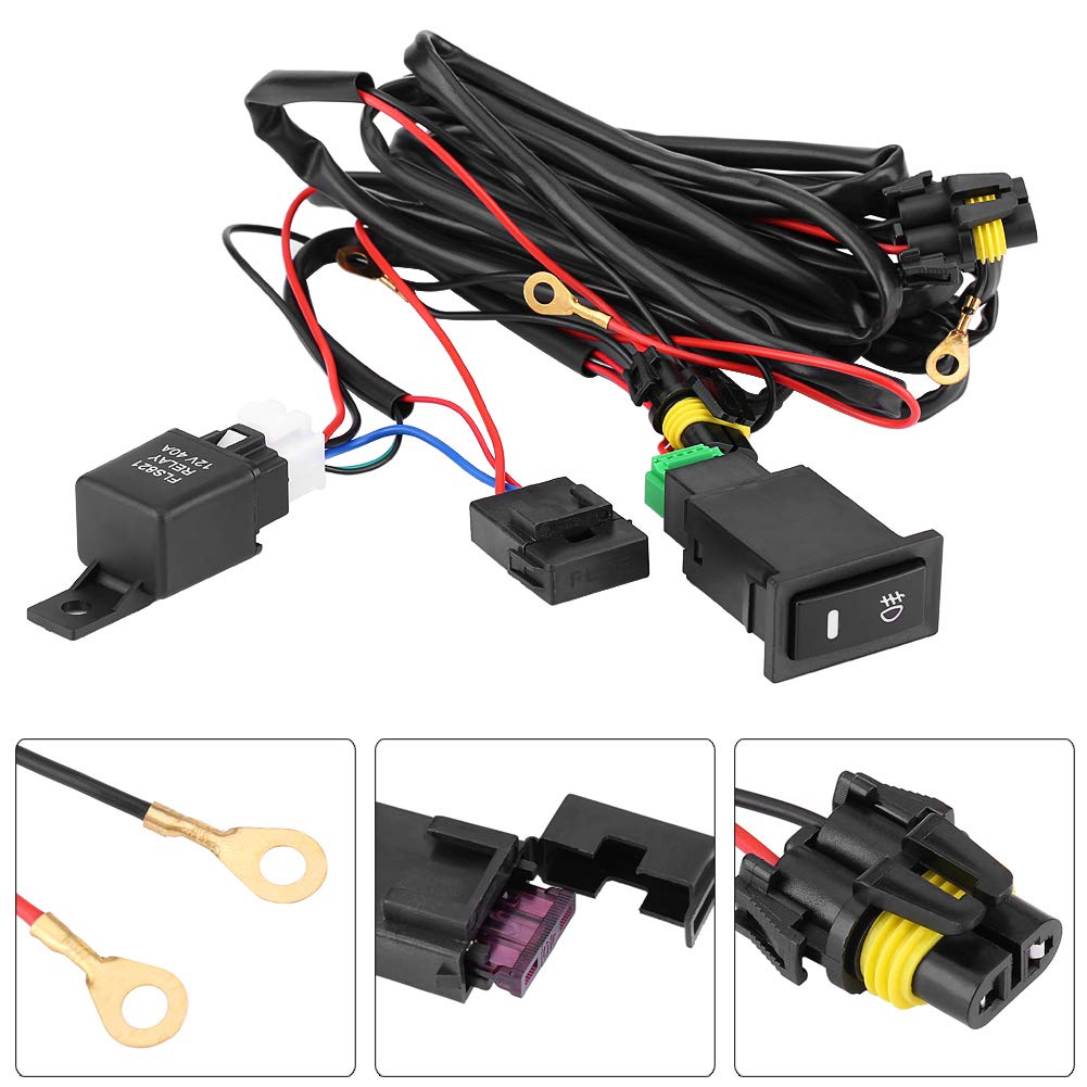 Qiilu 12V Universal On Off Switch Relay Kit - Waterproof Car LED Fog Light Wiring Harness for Trucks, Jeeps, SUVs | Easy Installation for Off-Road Driving & Night Visibility