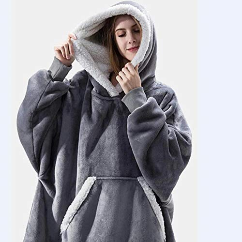 Premium Oversized Wearable Blanket Hoodie - Soft Microfiber Sherpa Fleece with Sleeves & Large Front Pocket - Cozy Blanket Sweatshirt for Adults (Men & Women) - One Size Fits All - Perfect for Lounging, Movie Nights & Winter Comfort (Grey)