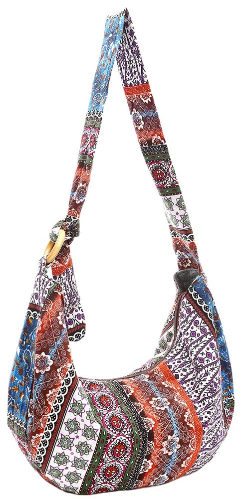 Bohemian Crossbody Bag for Women - Hippie Shoulder Handbag in Ethnic Canvas - Stylish Hobo Purse for Travel & Everyday Use
